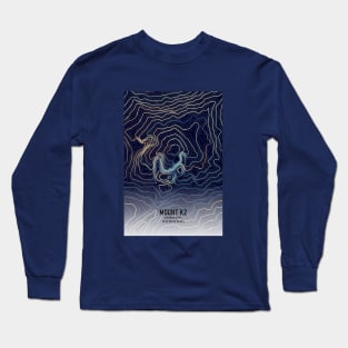 Mount K2 Topographic Map Long Sleeve T-Shirt